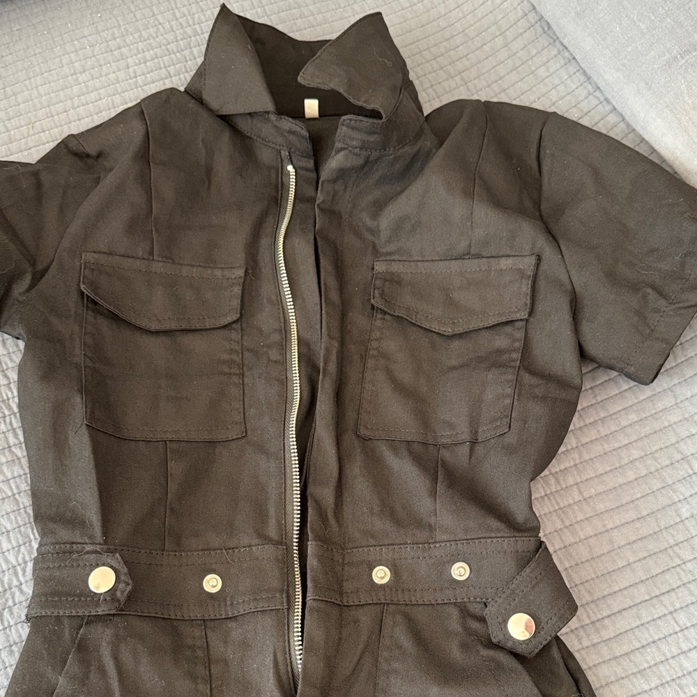 Black Women's Utility Jumpsuit - Picture 3 of 5